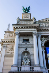 Sightseeing places and sculptures in the old part of city Lviv, Ukraine