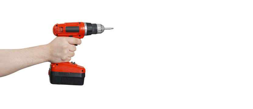 Cordless Electric Drill or Screwdriver in Hand with Clipping Path