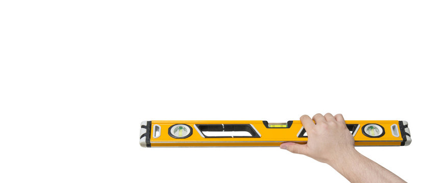 Hand Holding a Spirit Level with Clipping Path Copy Space