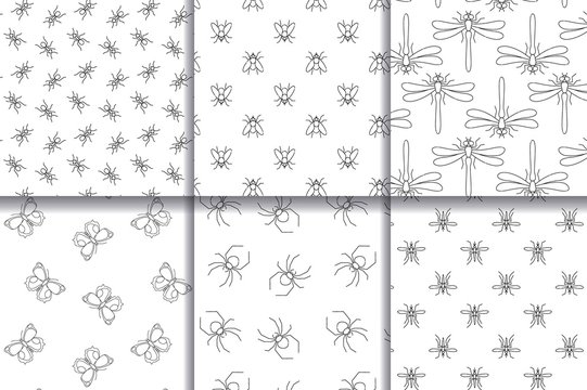 Insects seamless patterns collection.