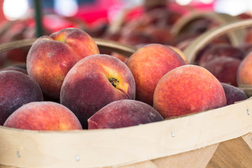 Basket of Ripe Peaches at Farmers Market