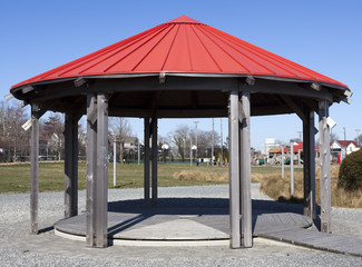 Red roof park shelter.