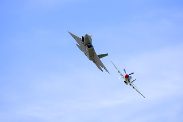 Several planes performing in an air show at Jones Beach