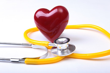 Medical stethoscope and red heart isolated on white background. you can place your text.