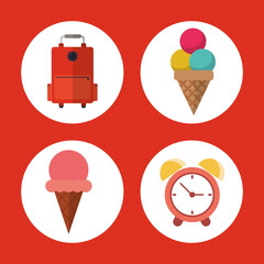vacation suitcase ice cream clock concept vector illustration eps 10