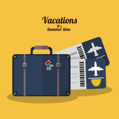 vacations summer time - suitcase tickets airline vector illustration eps 10