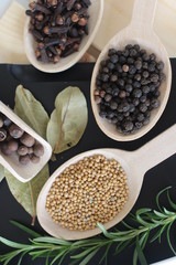 spices and herbs, spice, herb, pepper, garlic, mustard, clove, allspice, nutmeg, anise, anise star seed, chili, dried chilis, bay leaf, cinnamon, 