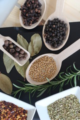 spices and herbs, spice, herb, pepper, garlic, mustard, clove, allspice, nutmeg, anise, anise star seed, chili, dried chilis, bay leaf, cinnamon, 