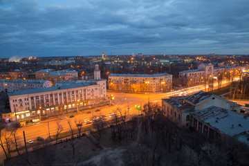 Fototapeta na wymiar Evening Voronezh cityscape from rooftop. 