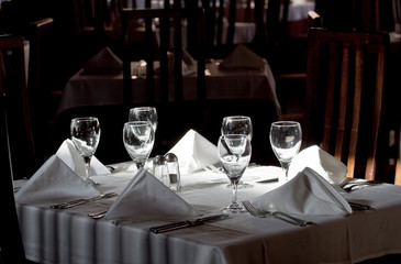Restoraunt table set awaiting guests
