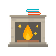 Flat style fireplace icon design house room warm christmas flame bright decoration coal furnace and comfortable warmth energy indoors vector illustration.