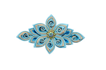 Obraz premium Kanzashi. Blue artificial flower isolated on white background