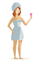 woman holding a menstrual cup after a shower