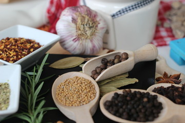 spices and herbs, spice, herb, pepper, garlic, mustard, clove, allspice, nutmeg, anise, anise star seed, chili, dried chilis, bay leaf, cinnamon, 