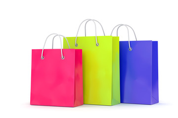 Three shopping bags on white background