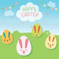 Illustration vector of Happy Easter with the eggs painted for rabbit and nature background.