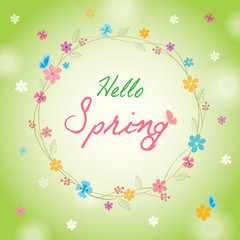 Hello spring flower on natural green background color.