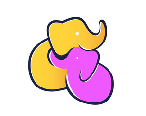 Modern Cute Animal Mother And Children Warm Hug Logo - Elephant Family