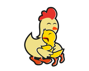 Modern Cute Animal Mother And Children Warm Hug Logo - Chicken Family