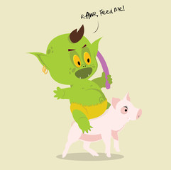 Baby monster riding pig