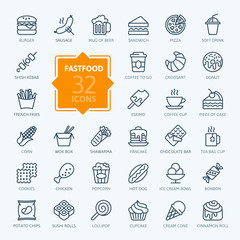 Fastfood - outline web icon set, vector, thin line icons collection