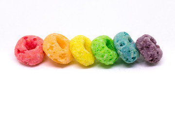 Fototapeta na wymiar Colorful Cereal Arranged in Rainbow Color Order