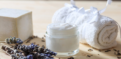 Moisturizing cream and lavender - spa concept