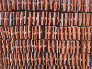 Close up shot of Thai temple roof, Stacks of ceramic roof tiles