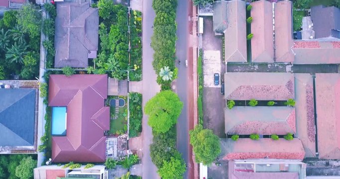Video footage of aerial view of private houses in Jakarta. Professional shot in 4K resolution