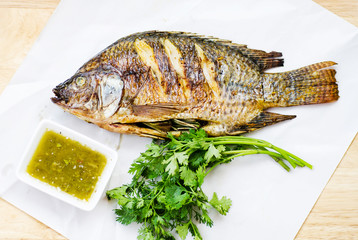 Grilled fish and spicy seafood sauce