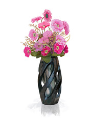 Bouquet of pink flower in vase with reflect shadow