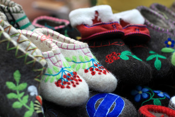Various felt slippers