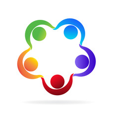 Teamwork party holding hands people logo