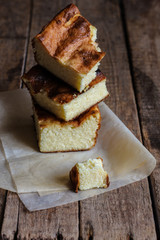 Casserole from cottage cheese for breakfast or for dessert (plated surface)