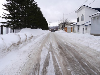 北海道の田舎の雪道