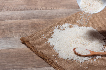 Rice in spoon and bowl. Jasmine Rice, Thai Rice, White Rice.