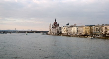 Fototapeta premium Panorama of Budapest with Parliament building and Danube river