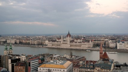 Budapest panorama, view of Parliament building from Fisherman`s bastion