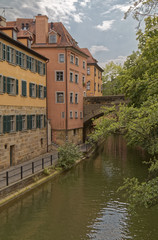 Fototapeta na wymiar Bamberg, Germany - old town with buildings on the water channel