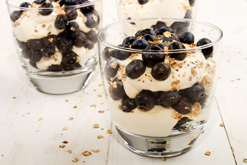 scottish dessert, cranachan with blueberries and roasted oatmeal