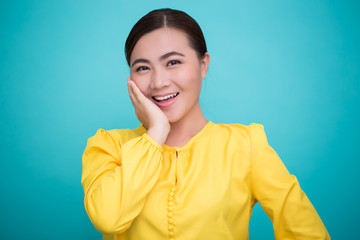 Fototapeta premium Happy woman on isolated background