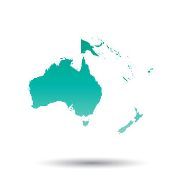 Australia and oceania map. Colorful turquoise vector illustration on white isolated  background.