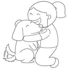 vector set of girl and dog