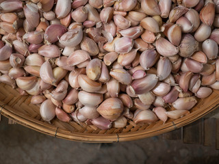 dry garlic in market for cooking, nature food