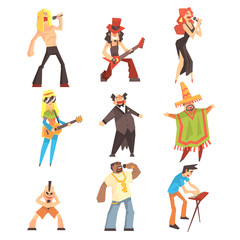 Musicians And Singers Of Different Music Styles Performing On Stage In Concert Set Of Cartoon Characters