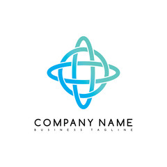 Vector Business emblem blue knot symbol curve looped icon logo logotype