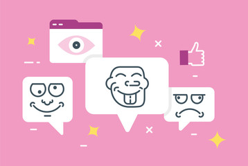 Vector flat linear illustration of trolling. Social provocation or mockery. Boorish behavior