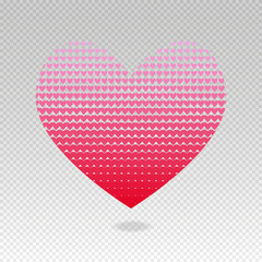 Halftone heart of hearts vector backdrop with transparent background for wedding invitation and valentines day.