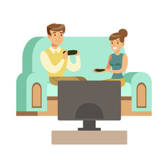 Couple Sitting On The Sofa With Joysticks,Part Of Happy Gamers Enjoying Playing Video Game, People Indoors Having Fun With Computer Gaming