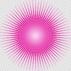 Abstract pink heart of hearts rays vector. Small blending pink and red hearts in sunburst design in transparent background.